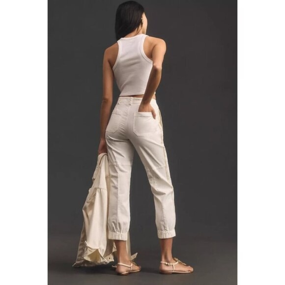 Anthropologie The Richie Slim Joggers Pants Ivory Cotton - Picture 1 of 14